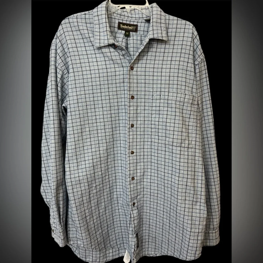 Timberland Weathergear Shirt Mens Med Blue Long Sleeve Button‎ Down Vintage EUC